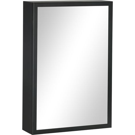Armoire de salle de bains murale noire avec miroir et 3 étagères, 40 x 12 x 60 cm (1/5)