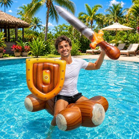 Set de Combat Gonflable pour Piscine Adultes, 3 Pièces avec Siège Flottant, Épée Gonflable et Bouclier Gonflable, Duel Aquatique pour Adultes, Fête Piscine et Loisirs d'Été (1/5)