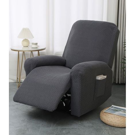 Housse pour fauteuil inclinable électrique, housse pour canapé inclinable en jacquard gris clair, housse extensible élastique 4 pièces avec poches