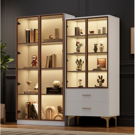 Vitrine Schrank LED 80x40x160 Weiß OKMYHOME (1/5)