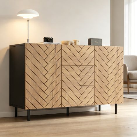 Modernluxe - Buffet moderne 120x40x76 cm - 3 tiroirs et 2 portes - Commode - Panneaux de particules - Couleur naturelle (1/5)