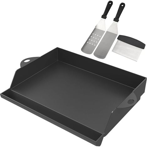 Plaque de cuisson universelle en fonte avec grattoir et spatule, revêtement antiadhésif pour la plupart des barbecues à gaz et barbecues au charbon de bois, 45,3 x 36,5 (1/5)