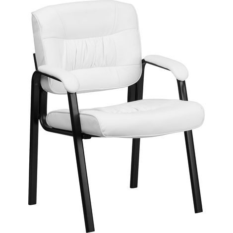 Fauteuil de Bureau d'appoint avec Finition en métal, Cuir Blanc/Cadre Noir, 79,375 x 57,15 x 24,7650000000001 cm (1/5)