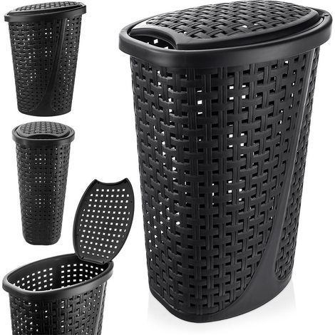 Cesto de ropa para ropa y ropa interior, contenedor de baño, negro estrecho, 45 L (1/5)