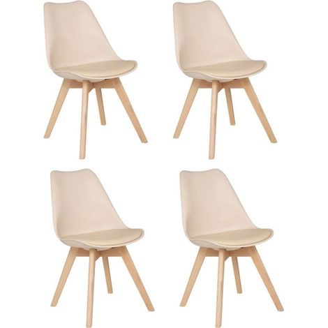 Atmosphera – Lot de 4 chaises scandinaves 82cm – Assise en polypropylène et bois hêtre – Style moderne – Couleur beige – Confort optimal (1/4)