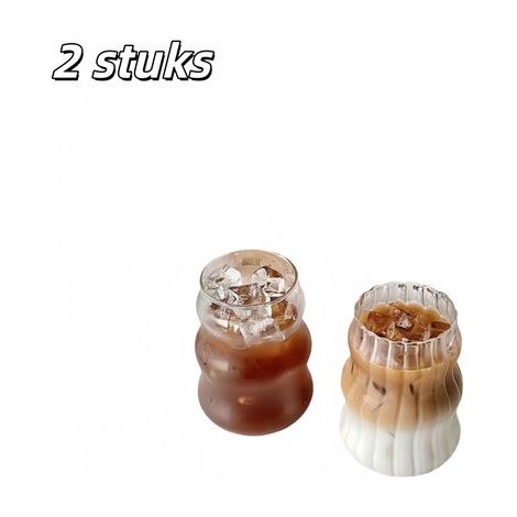 Lot de 2 verres vintage 530 ml – Verres pour café glacé, jus, lait, cocktails et boissons froides – Transparent (1/5)