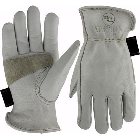 1 paire de gants en cuir de vachette pour le jardinage, la taille, la construction et la moto, avec poignet élastique, unisexe (L)