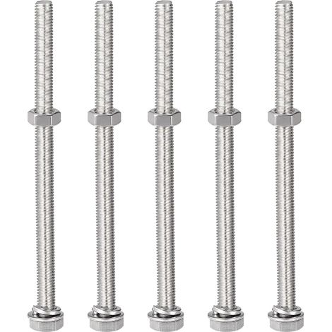Lot de 5 vis à tête hexagonale M8 x 130 mm, écrous, rondelles plates et de verrouillage, boulons hexagonaux entièrement filetés en acier inoxydable 304 (1/5)