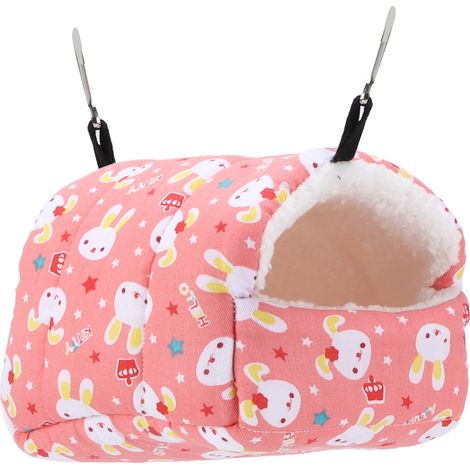 Hamac En Coton Pour Rongeurs - Nid Douillet Hiver - Accessoire Cage Oiseau Et Petit Animal - Rose 14x12cm (1/5)
