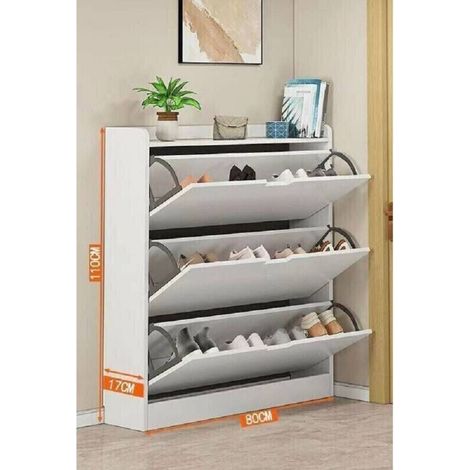 TrAdE Shop Traesio - Scarpiera Salvaspazio Mobile Porta Scarpe 3 Ante A Ribalta In Bianco 110x80x17cm -