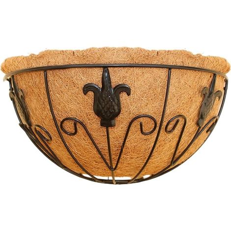 Pot de fleurs mural en fer avec doublure en fibre de coco pour balcon Pothos Affichage circulaire Noir 30,5 cm à suspendre pour extérieur jardin espace vertical Sa (1/5)