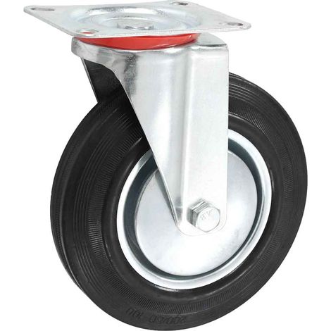 Roulettes pivotantes pour meuble, chariot et établi en caoutchouc fer zingué noir 200 mm lot de 4 (1/5)