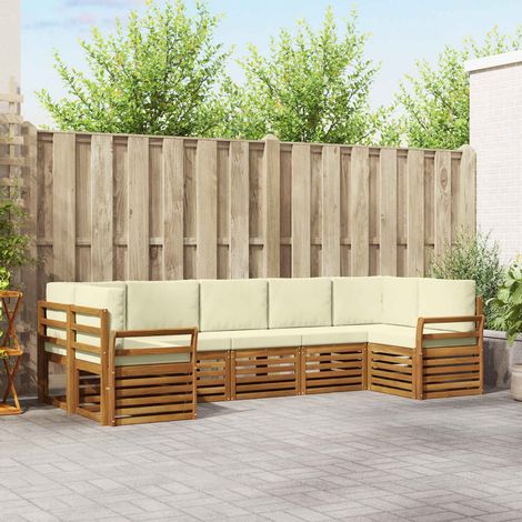 Ecksofa Set mit Kissen 7 pcs Natur und Creme Massivholz Akazie