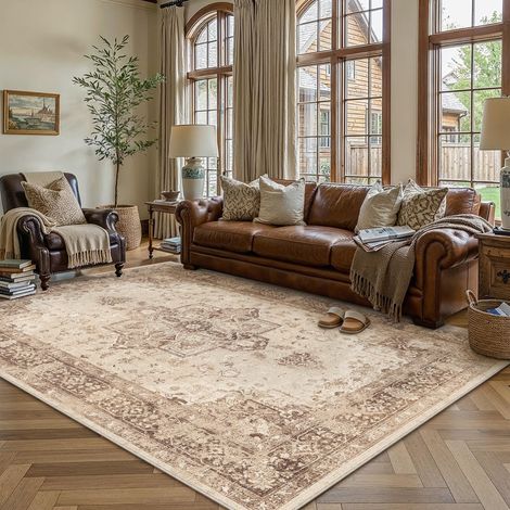 Vintage Tapis Salon Marron 140x200cm Lavable en Machine Grand Antidérapant Rugs,Chambre Adulte Rug,Descente de Lit Carpets,Salle a Manger,Cuisine,Interieur Poil Ras Carpet (1/5)