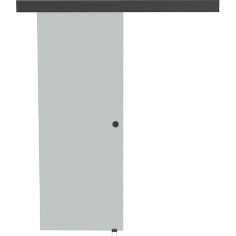 Porta Scorrevole 77,5x205 cm con Binario Silenzioso e Guida in Vetro Temperato Sabbiato Trasparente (1/5)
