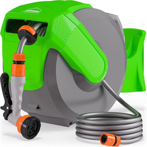Enrouleur automatique de tuyau d'arrosage 30+2m 7en1dévidoir eau pivotable 180° (1/5)