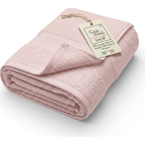 Telo Doccia Rosa 100x150 in Spugna 100% Cotone 450 g/m² Made in Italy