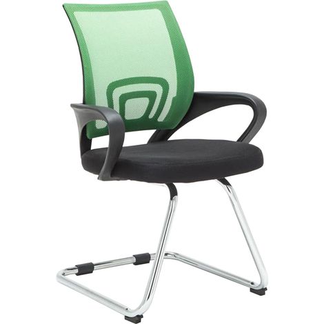 Chaise de bureau reception sans roulettes dossier en maille avec accoudoirs vert BUR10504 (1/5)