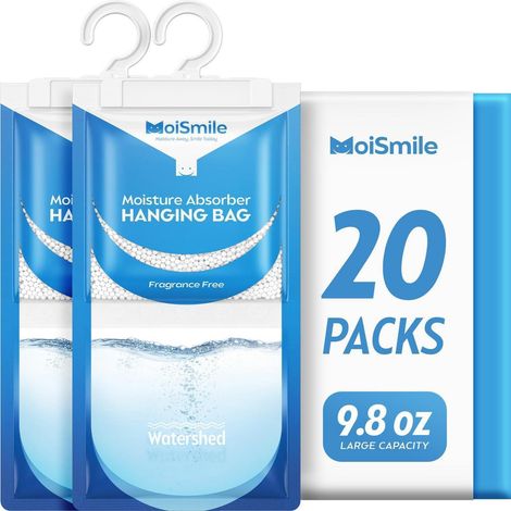 Absorbeurs d'humidité suspendus sans parfum, lot de 20, pour voiture, salle de bain, placard (1/5)