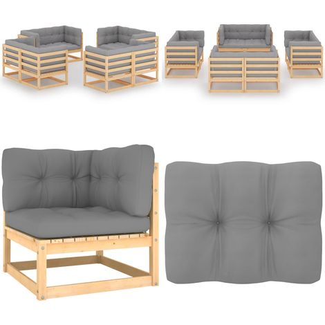 Set Divani da Giardino 8 pz con Cuscini Legno Massello Pino - Cuscini da giardino - Divano angolare