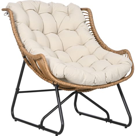 GagaChaise de jardin chaise d'extérieur en rotin PE avec coussin dim. 75l x 101P x 90H cm naturel (1/5)