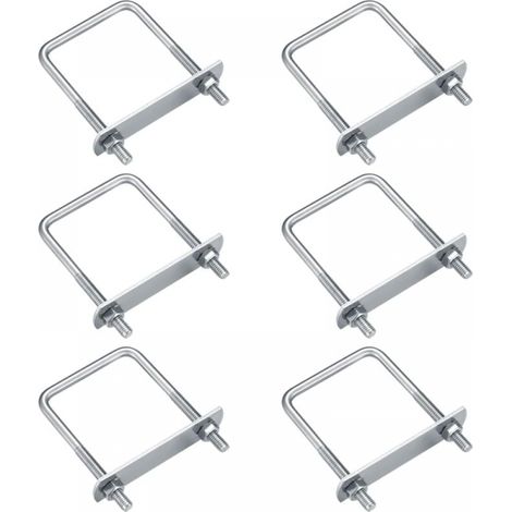 6 Pieces U Bolts, M6 U-Bolts, Stainless Steel U Bolts with Nut Plates Washer, Clamping Bolts Fastener for Pipe Fixing (Right Angle 80x50mm)