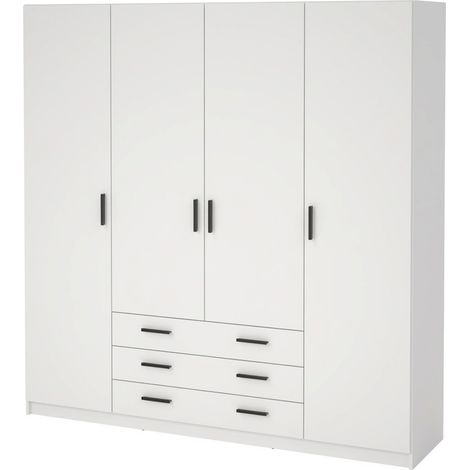 Armadio Con 4 Ante E 3 Cassetti Armadietto Multiuso Con Barra Appendiabiti E 8 Ripiani Di Cui 6 Regolabili Design Moderno Extra Capiente Camera da Letto Lavanderia Ingresso 195,5 x 49,6 x 200,4 Cm Bia
