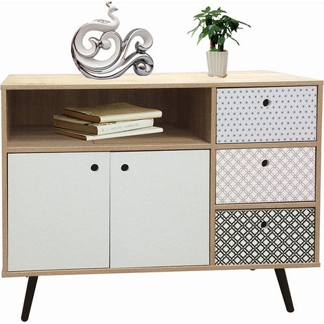 Buffet/bahut style scandinave 107 cm chêne/imprimé Mayline (1/5)