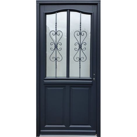 Gd Menuiseries – Porte d'entrée en bois vitrée 215 x 90 cm – Ouverture poussant gauche – Pour intégration harmonieuse dans vos espaces (1/5)