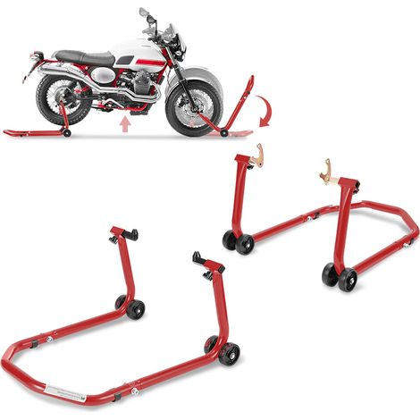 Randaco Motorradständer Set für Wartung, Frontheber und Heckheber aus Stahl, vorne 20–28 cm, hinten 30–40 cm, Rot (1/5)