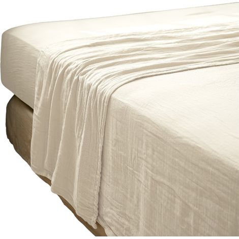 Drap plat double gaze de coton Gaia 270 x 300 cm Beige (1/2)