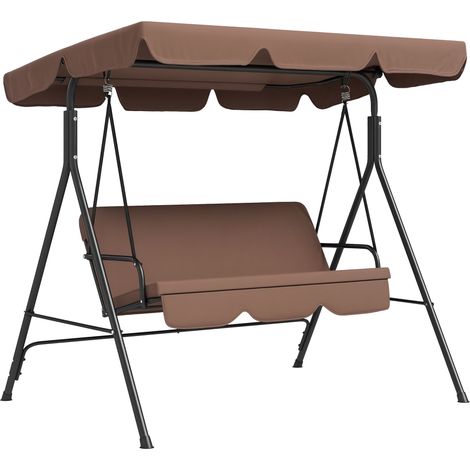 Balançoire de jardin 3 places avec auvent réglable et structure en acier pour terrasse, 172 x 110 x 153 cm, marron (1/5)