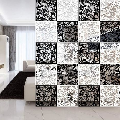 Set de 12 Cloison de Séparation à Salle Panneaux Suspendre Rideau, Séparateur de Pièces pour Mur, Paravent,noir & blanc (1/4)