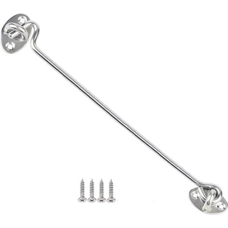 Crochet tempête en acier inoxydable - Crochet de cabine et verrou à œillets - Verrou de placard, serrure à crochet de porte de grange, crochet de porte et à œillets - Argenté - 10,2 cm - 1
