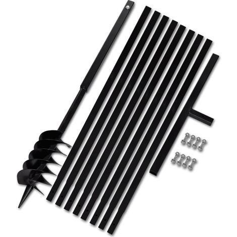 Vidaxl – Tarière manuelle 120 mm – Longueur totale 1 m – Tube d'extension 9 m – Acier pour sols durs et terrains accidentés (1/8)