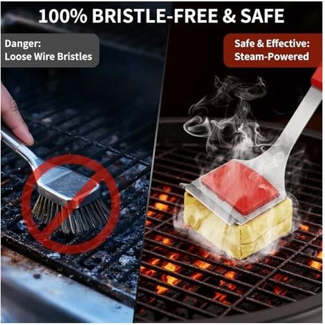 Grillreinigungsbürste mit Schaber und Dampffunktion, sichere Reinigungsbürste für Grills, Edelstahlgrills usw. (1/5)