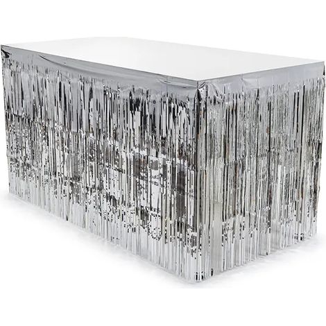 Tischrand-Dekoration aus Folie, silberne Fransen, Geburtstagsgeschenk, 0,8 x 3 m