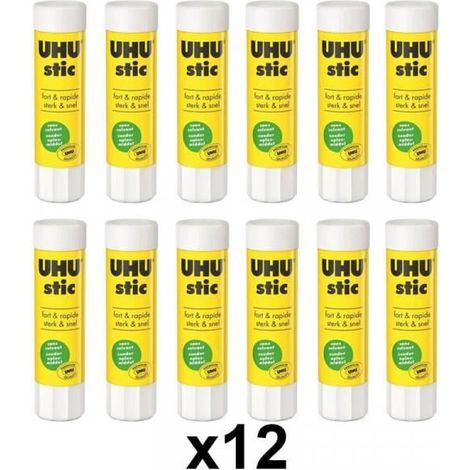 Bâton de colle - UHU - 8,2g - Lot de 12 - Composé à 98% d'ingrédients naturels - Lavable à froid