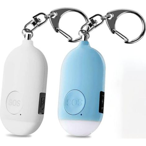 2 pcs 130 DB Alarme Personnd'urgence,Rechargeable Alarme de Sécurité avec LED Lampe de Poche Torche Alarme Anti Agression,pour Femme Enfants Personnes Agées Aventurier – Blanc&Bleu (1/5)