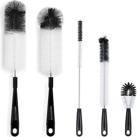 Brosse À Bouteilles - Ensemble De 5 Brosses De Nettoyage Flexibles - Pour Bouteilles, Gobelets, Bidons Et Salle De Bain - Sans BPA - Noir