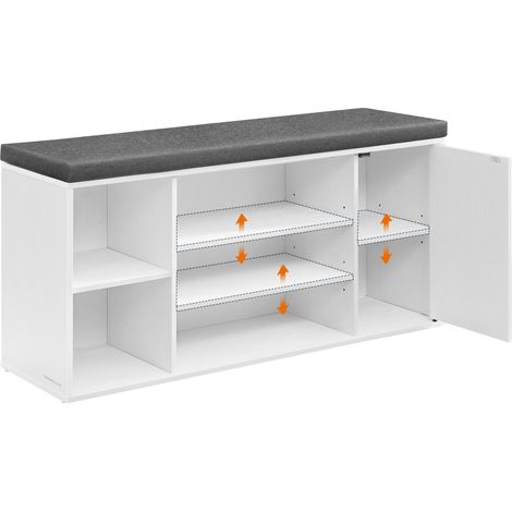 Banc à Chaussures, Toolless Assemblage Ultra-rapide sans Outils, Meuble d’Entrée avec Rangement, Compartiments Ouverts, Étagères Réglables, Blanc Neige et Gris Ardoise (1/5)