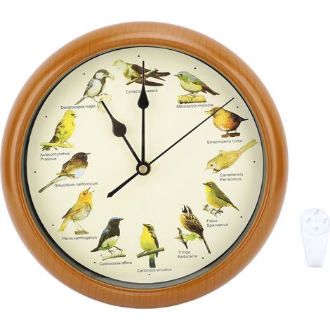 Horloge Murale Cuckoo 10 Pouces Silencieuse avec Mélodies de Noël et Chants d'Oiseaux Design Rond en PP/PS Marron pour Salon (1/5)
