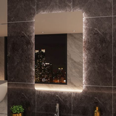 ELEGANT Backlit LED Illuminated Bathroom Mirror 800 x 500mm with Light Sensor + Demister (1/5)