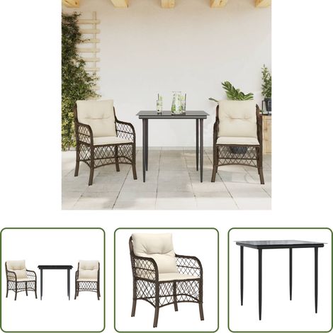 Bistro-Set - 3-tlg. Bistro-Set mit Kissen Braun Poly Rattan (1/5)