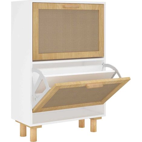 Armoire à chaussure  Meuble à chaussures Blanc 52x25x80 cm Bois d'ingénierie/rotin
