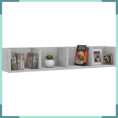 801323 étagère murale à CD Gris béton 100x18x18 cm Bois d'ingénierie (1/4)