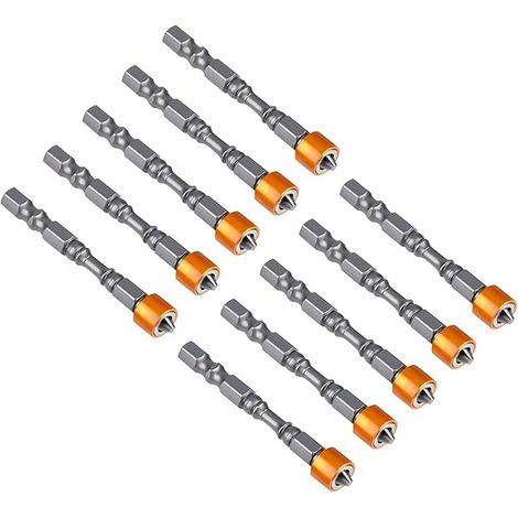 Packung mit 10 magnetischen, rutschfesten Schraubendreherbits mit 65-mm-Sechskantschaft PH2 für Gipskartonschrauben