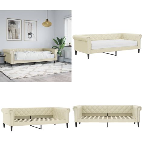Tagesbett mit Matratze Creme 90x200 cm Kunstleder - Schlafsofa - Couchbett (1/5)