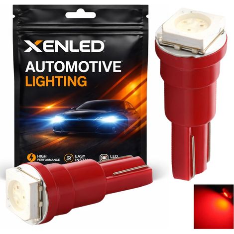 2 x Ampoules 1 LED SMD ROUGE - T5 W1.2W - Ampoule de tableau de bord / Feux stop LED 12V (1/5)