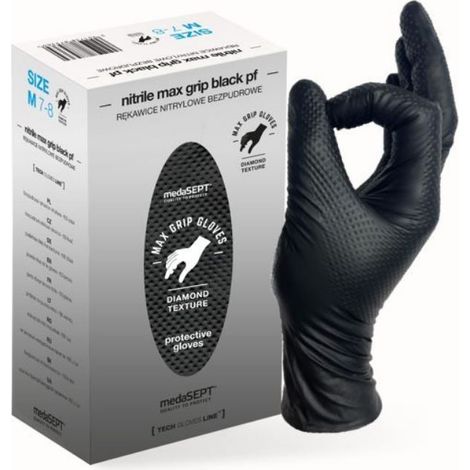 Guantes de nitrilo reforzados MAX grip negros TALLA XXL